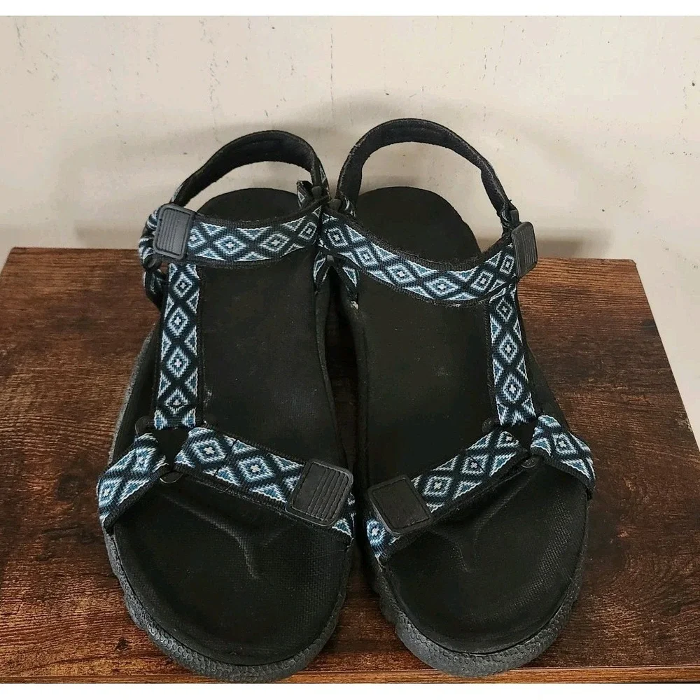 Eddie Bauer Mens Size 10M Blue Geometic Hiking Sport Sandals Shoes  Adjustable